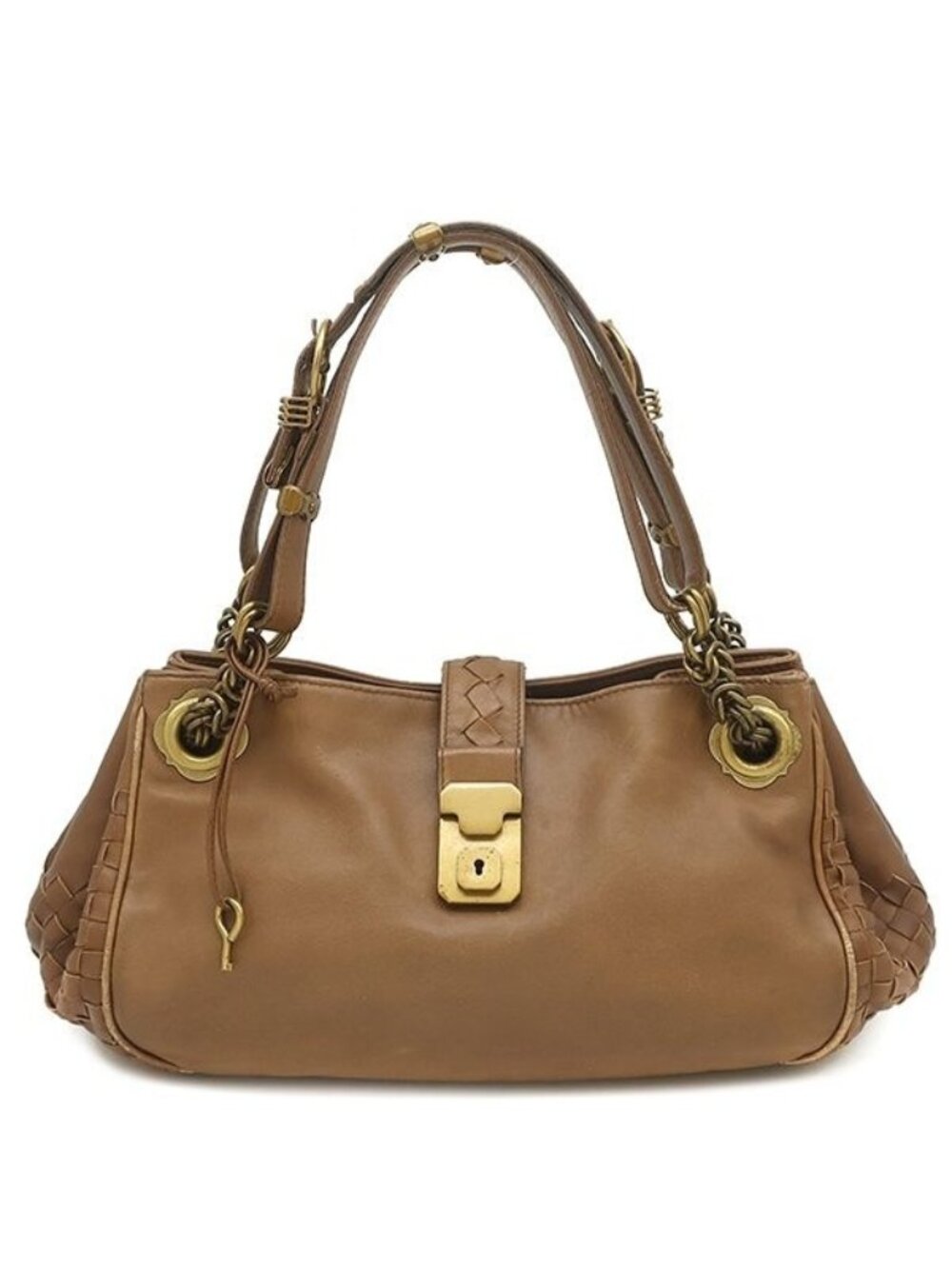 Bottega Veneta Handbag Intrecciato Leather Brown Gold